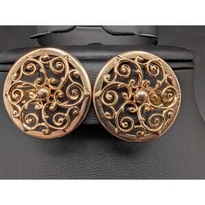 Vintage Bergere Gold Tone Filigree Clip On Earrings Mid Century Scrollwork